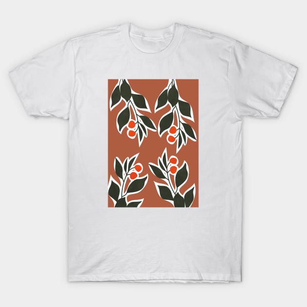 Red Cherry Leaf - Botanical, Boho II T-Shirt by Colorable